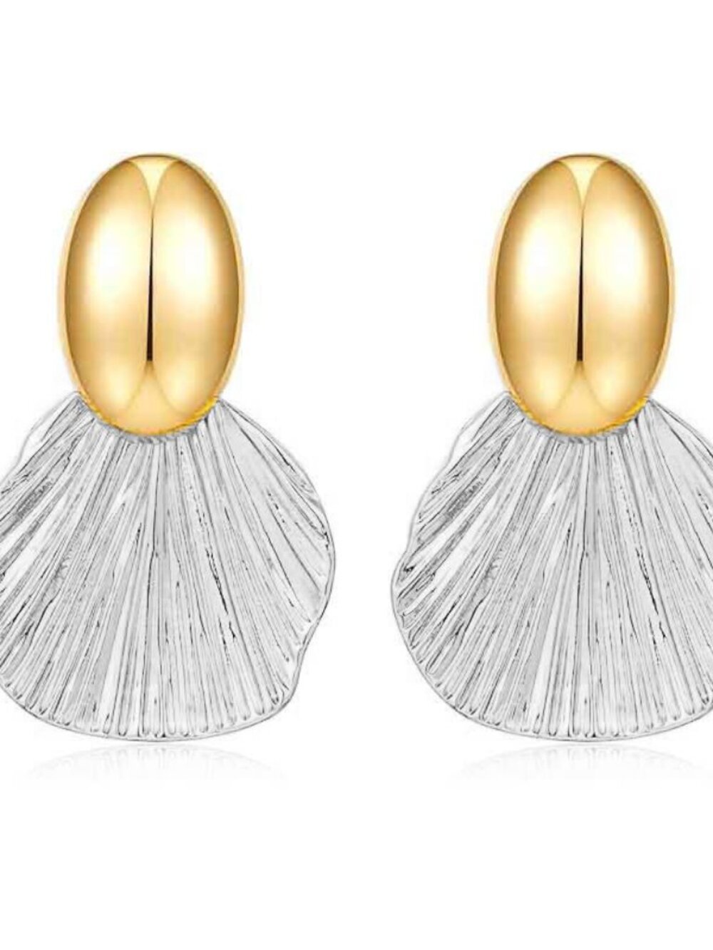 14K Gold Plated‎ Shell Ears Chunky Fan-shaped Ears Ocean Shell Stud Ear